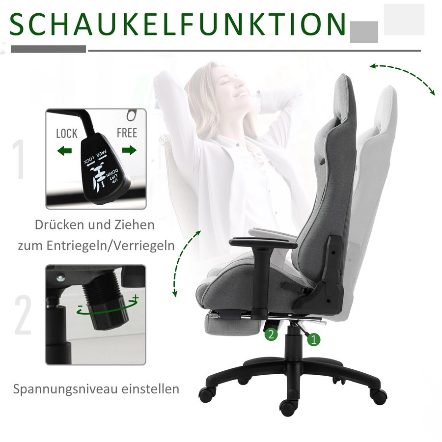 Vinsetto Bürostuhl mit Wippfunktion grau
