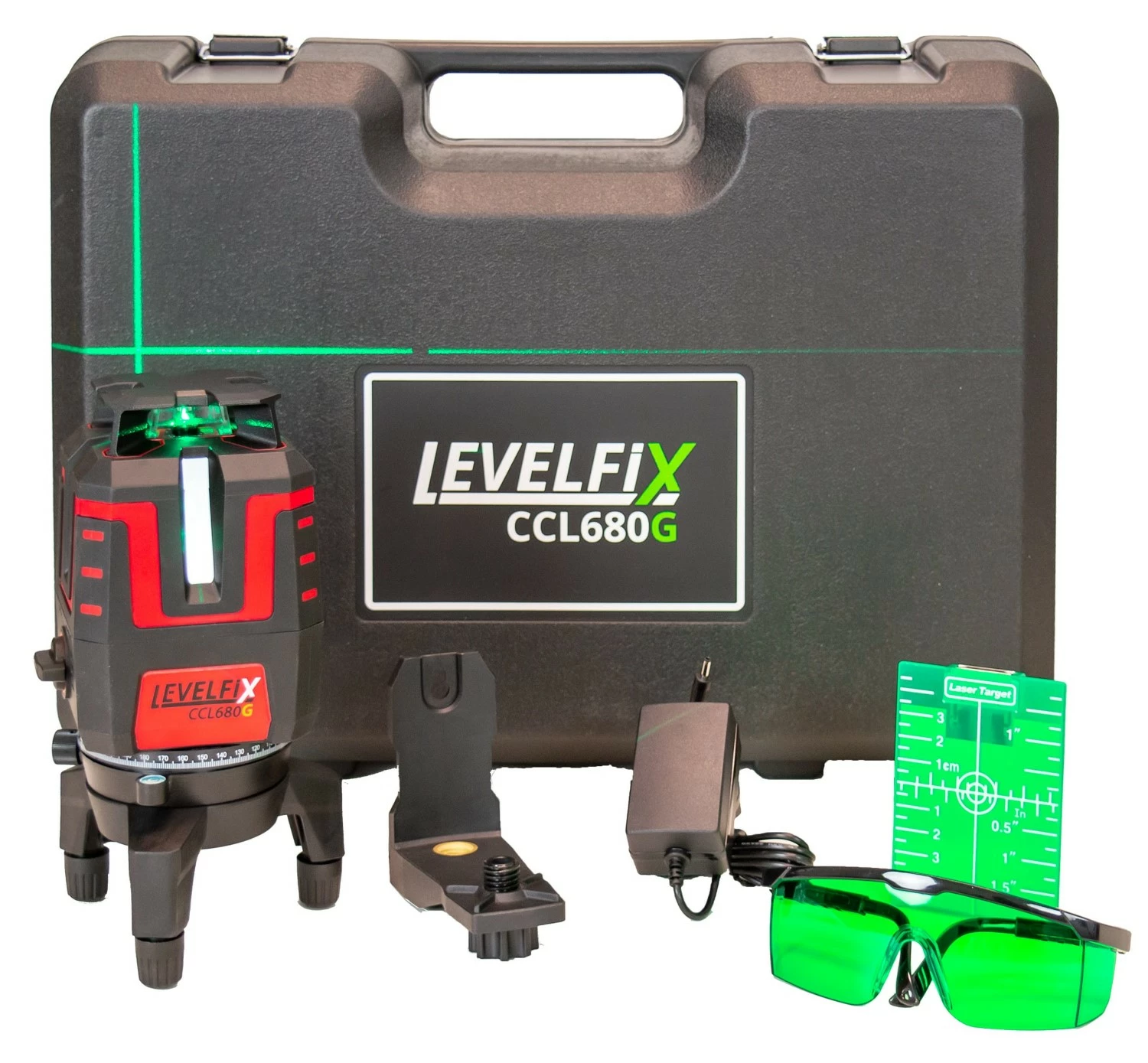 Levelfix CCL680G Kruislijnlaser 360° Set incl. statief in koffer - groen - 40m - 360° horizontaal   4 verticaal lijnen - IP54