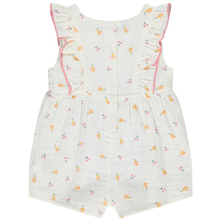 Combinaison courte en gaze de coton imprimé fruits pour bébé fille - Ecru
