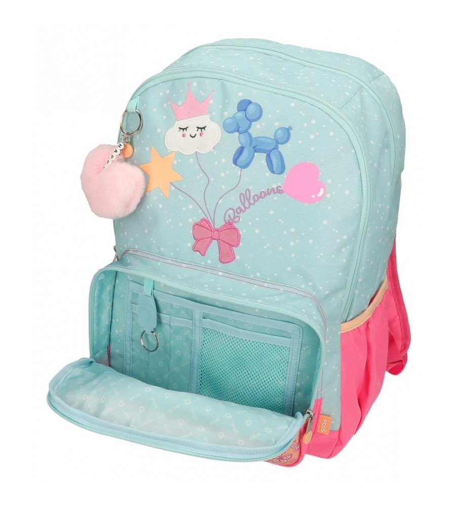 Mochila Enso com dois compartimentos, estampa de balões turquesa.