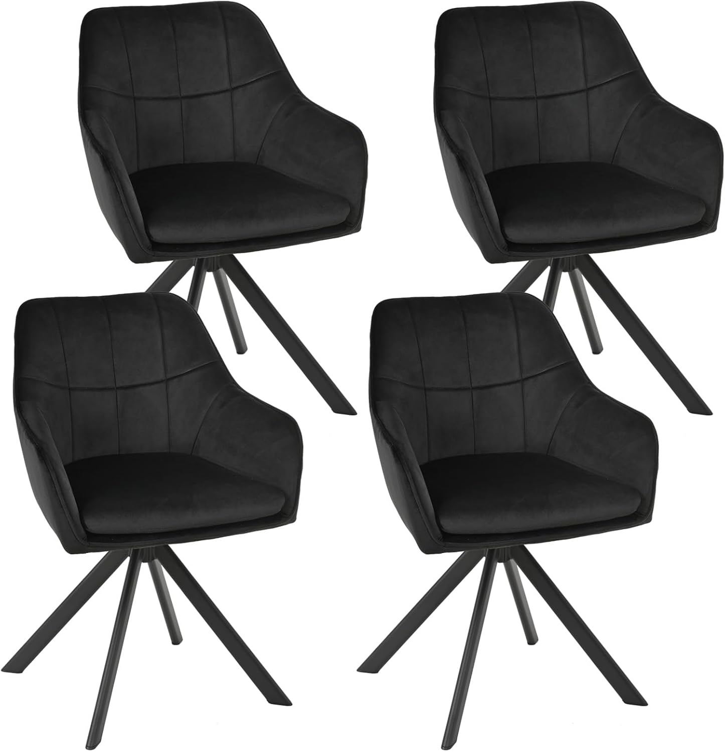 Drehstuhl Esszimmer 4er Set Schwarz mit Armlehne Polsterstuhl Samt Esszimmerstühle drehbar Küchenstuhl mit Metallbeine für Wohnzimmer Esszimmer