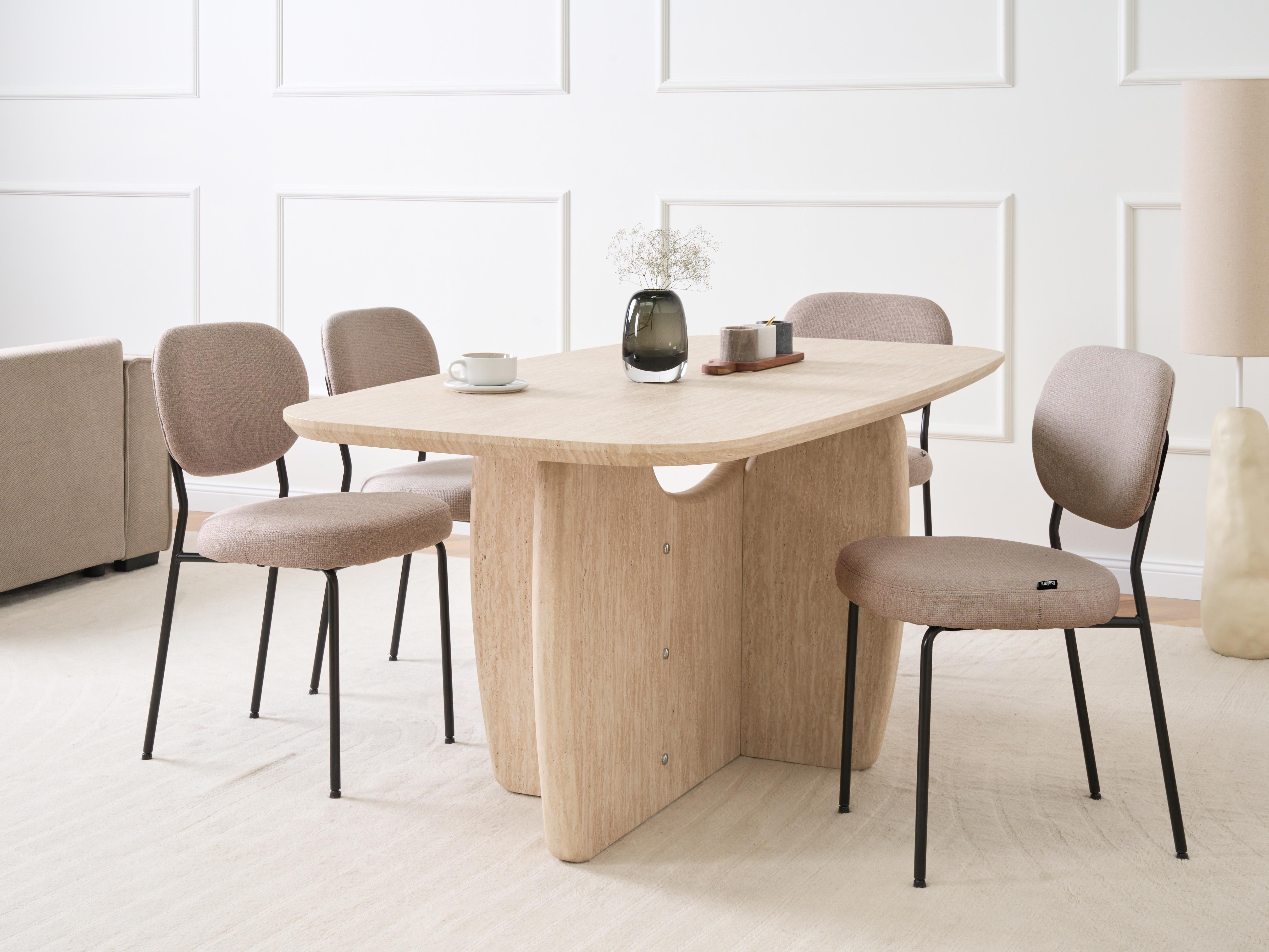 Eettafel TRAVERS Travertijn-effect 90 cm 180 cm