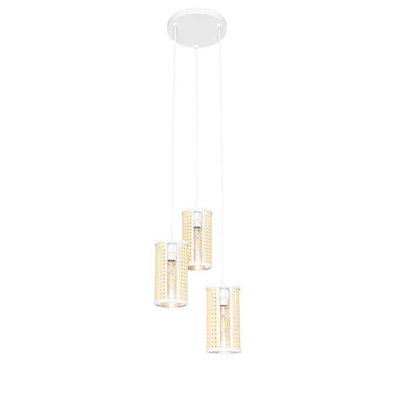 Oosterse hanglamp wit met rotan 3-lichts rond - Akira
