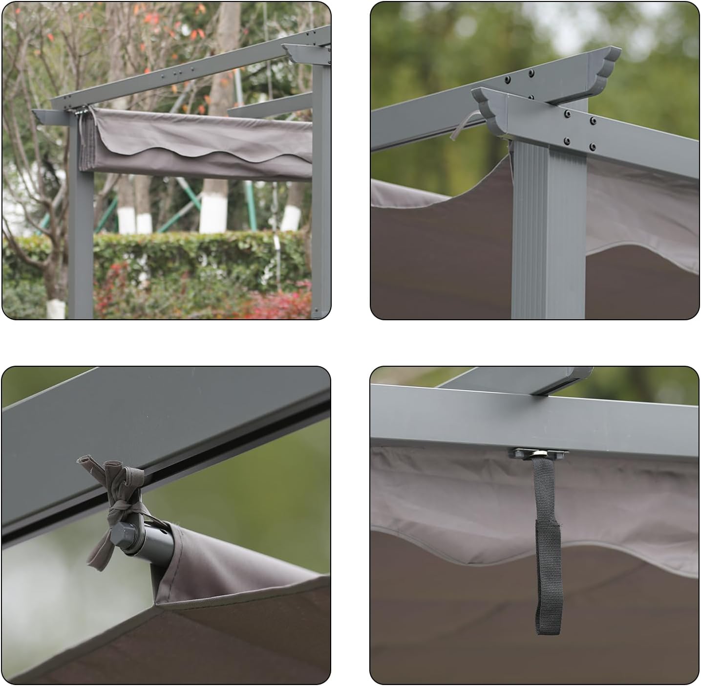 Garten Pergola 3 x 4 m Pavillon Gartenpavillon aus Aluminium in anthrazit,Dachrohre aus Stahl,Verstellbares Dach aus Polyester UV Beschattung Grau