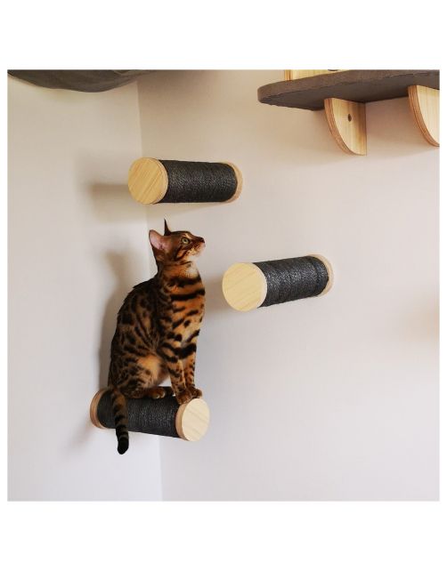All For Paws Skywalk - Medium Step Post Playground - 3 Pack - Wandkrabpaal - 29x10x28 cm Grijs