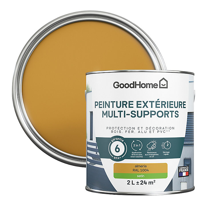 Peinture extérieure multi-supports GoodHome Almeria jaune RAL 1004 2L