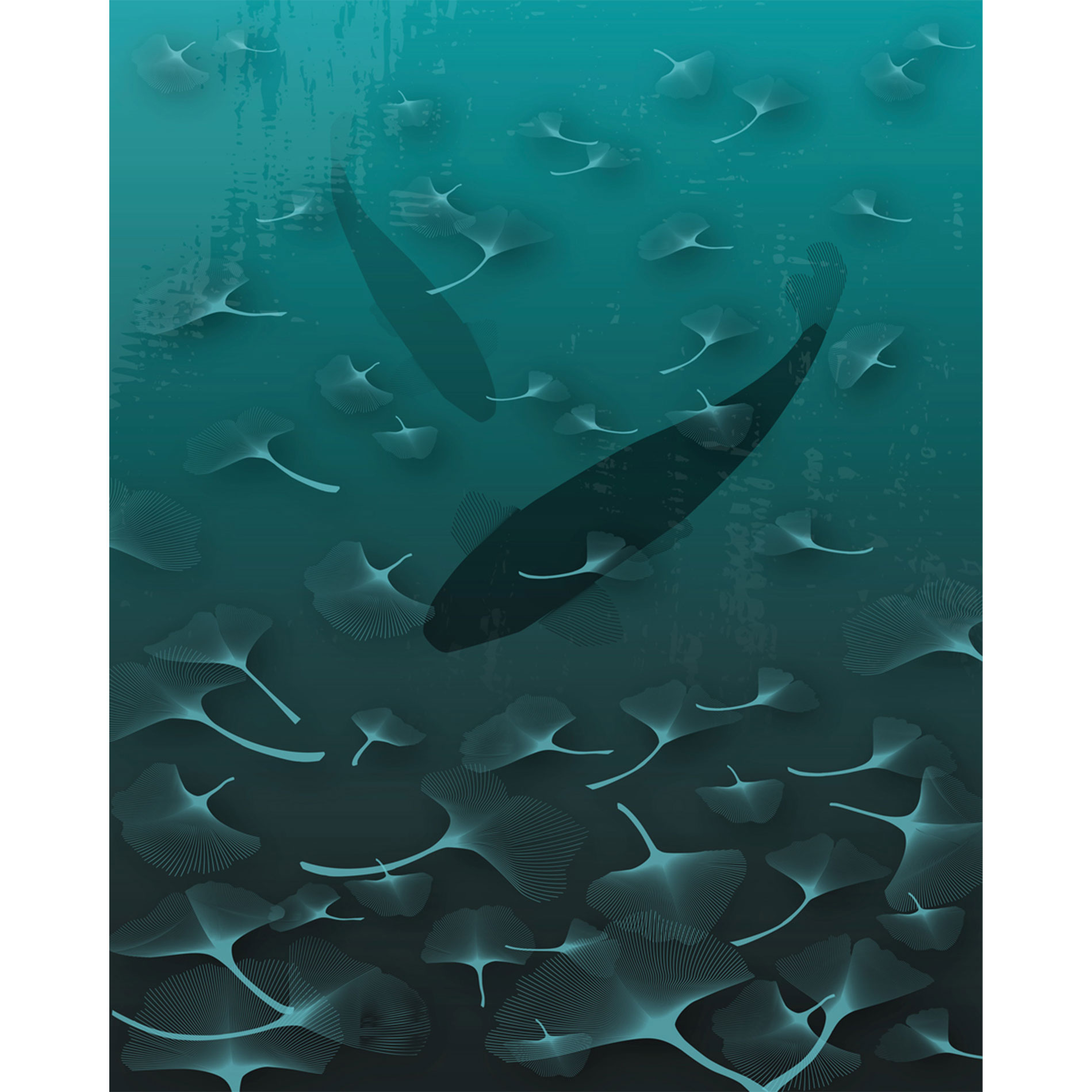 Vlies-Fototapete GINKGO - blau-schwarz - 200x250 cm