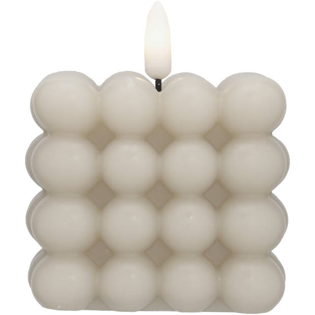 Blokker Bubble LED kaars 7,5x7,5cm beige