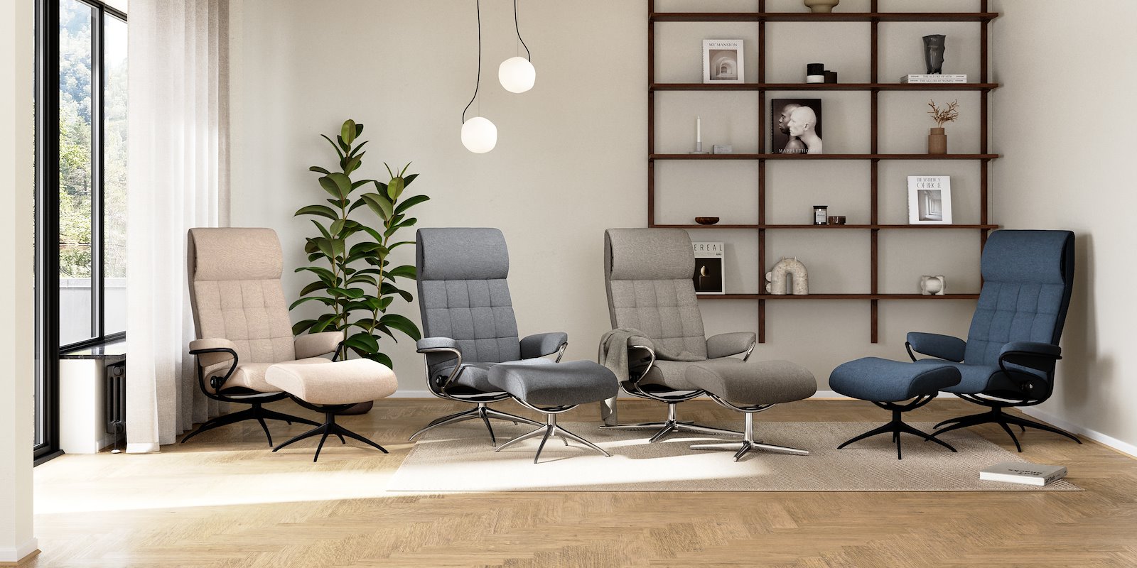 London lenestol Tekstil Magnolia Light Grey - Star - Chrome