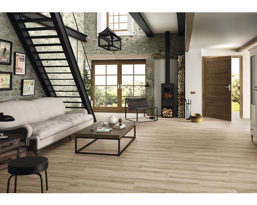 Porseleinen wand- en vloertegel Limewood naturel 23,3 x 120 cm