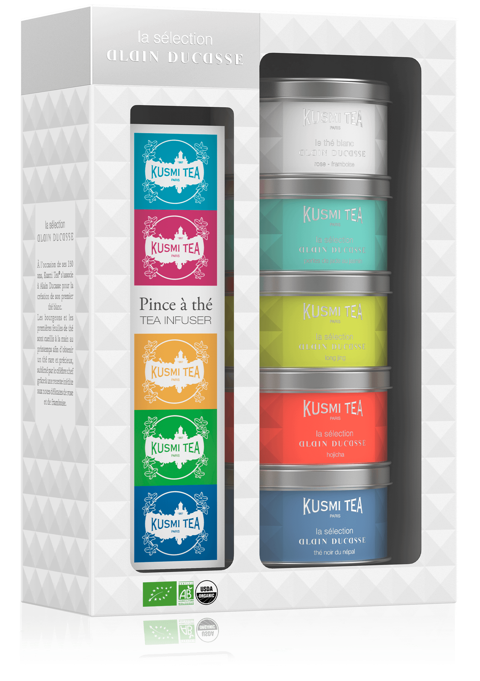 Coffret La Sélection Alain Ducasse avec une pince à thé-Assortiment de thés bio natures
