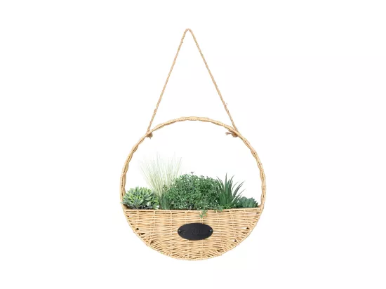 Plantes artificielles suspendues dans un panier tressé avec corde D 40 cm