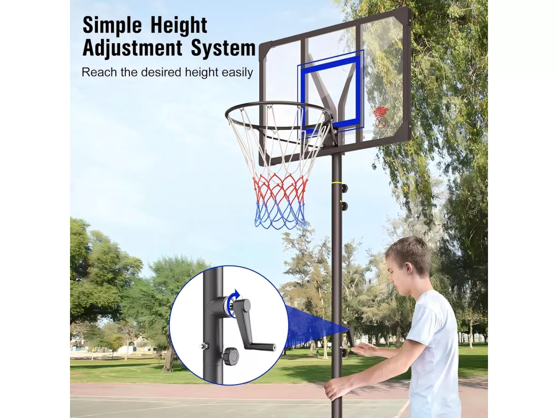 Panier de Basket-Ball, 1,54-2,6 m rapidement réglable, avec base remplissant et 2 roues, pour Enfant/Adultes - 86x81x260cm