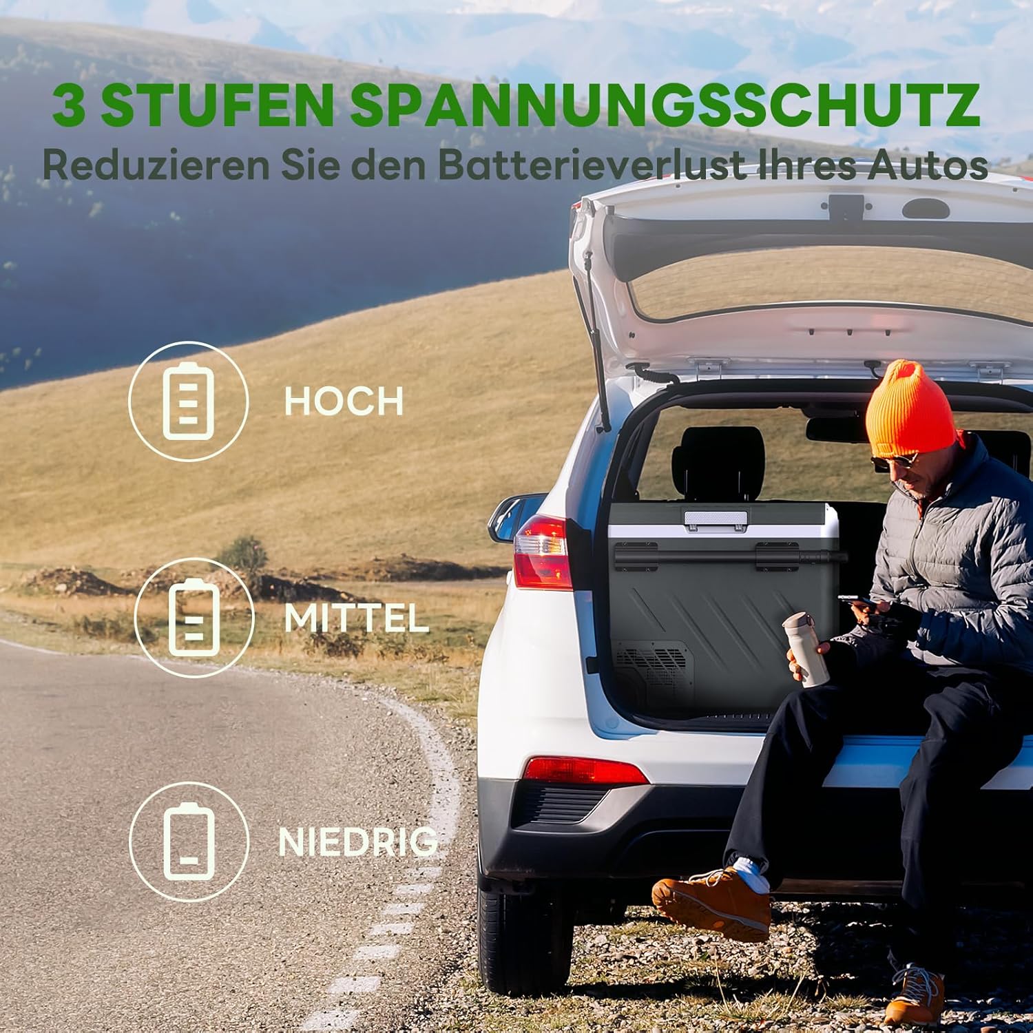 Alpicool 58 Liter Kompressor Kühlbox Tragbarer, Kühlbox Auto Mit APP-Steuerung, 12V/24V DC 100-240V AC Kühlschrank für Auto,Camping,Fahrten,Lkw, Boot,Zwei Zonen,-20℃-20℃