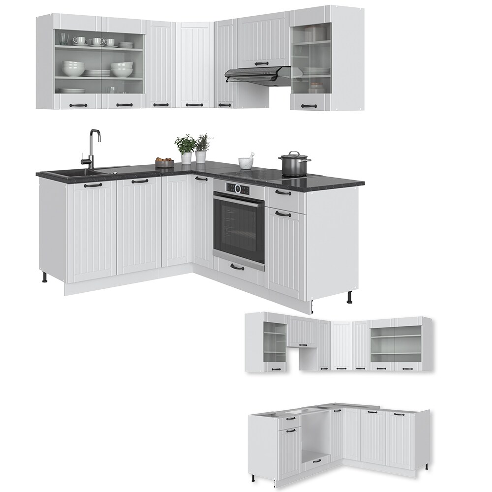 Vicco Küchenzeile Fame-Line Landhaus Eckküche Winkel Küche Einbau Weiß