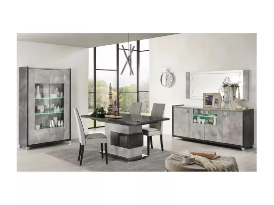 HOFFMAN - Vitrine 2 Portes Gris Aspect Pierre avec Led