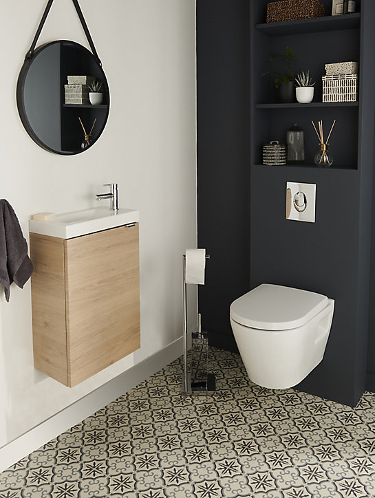 Meuble lave mains à suspendre GoodHome Imandra bois chêne L.44 x H.55 cm