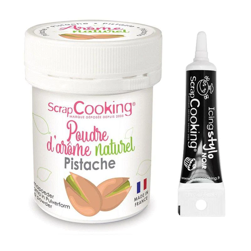 Arôme alimentaire naturel en poudre pistache + Stylo glaçage noir Scra