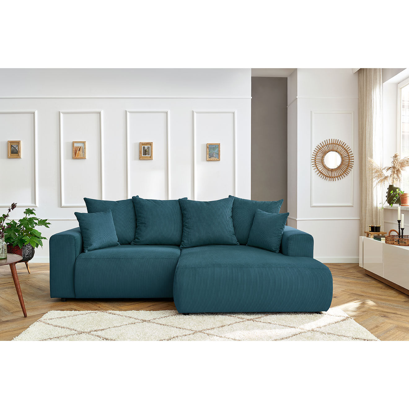 Bobochic Canapé d'angle fixe droit Enjoy bleu foncé - 237x147x95 cm