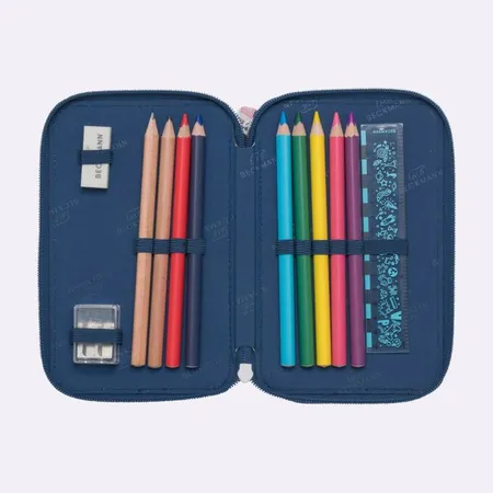 Beckmann 3-fächrige Federmappe mit Inhalt, Pet Friends Blue