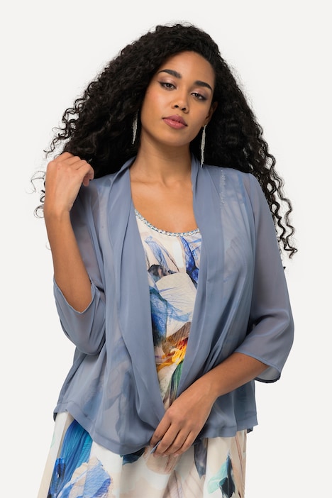 Chiffonjacke, Oversized, Schalkragen, 3/4-Arm