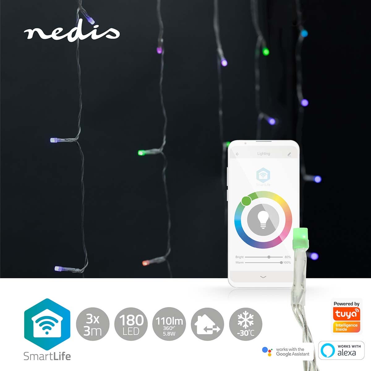 Nedis SmartLife Decoratieve LED-gordijn Android/iOS 3 meter | 180 RGB LED's