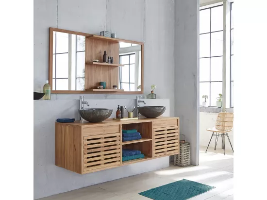 Meuble de salle de bain en teck massif 160 cm