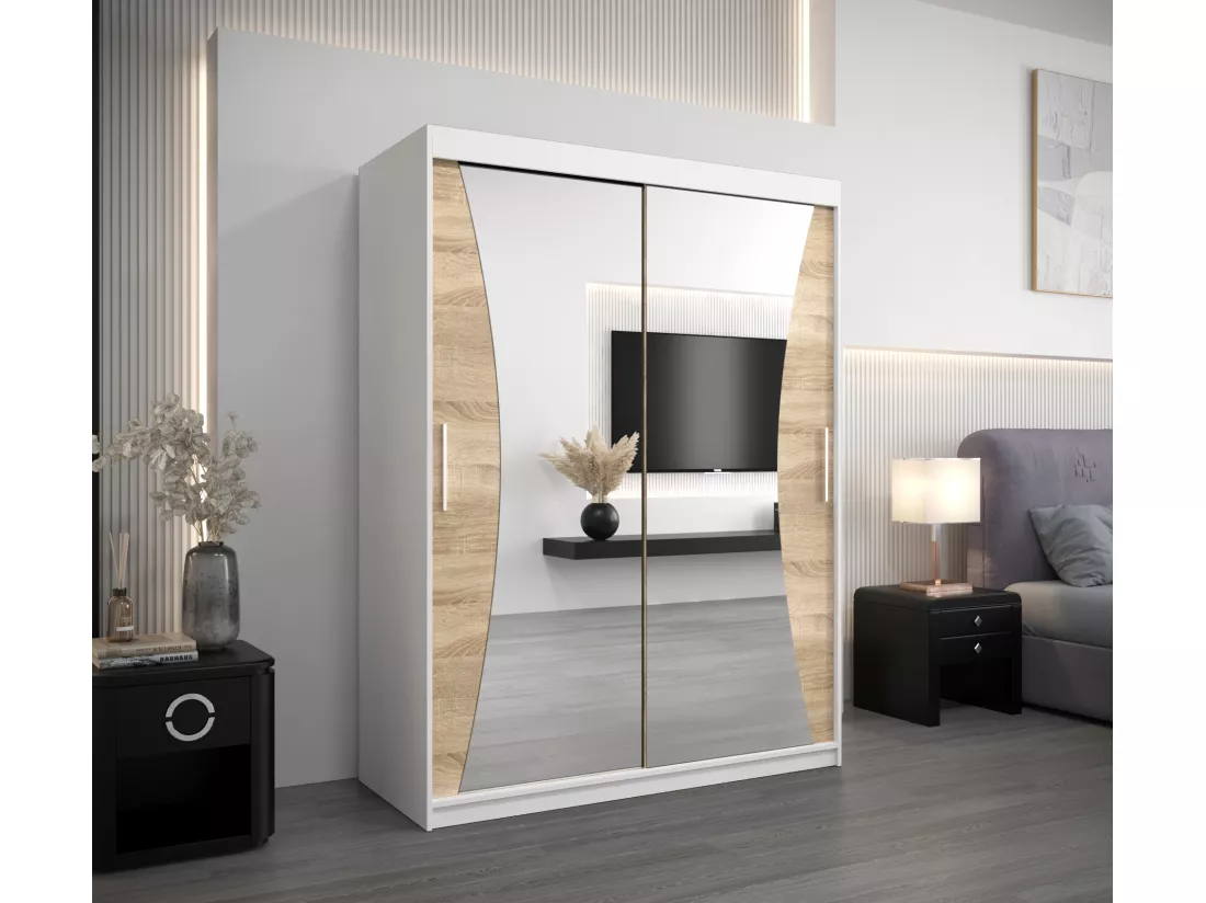 ARMOIRE MONACO À PORTES COULISSANTES 200/150/62 2 Portes (Blanc/Sonoma)