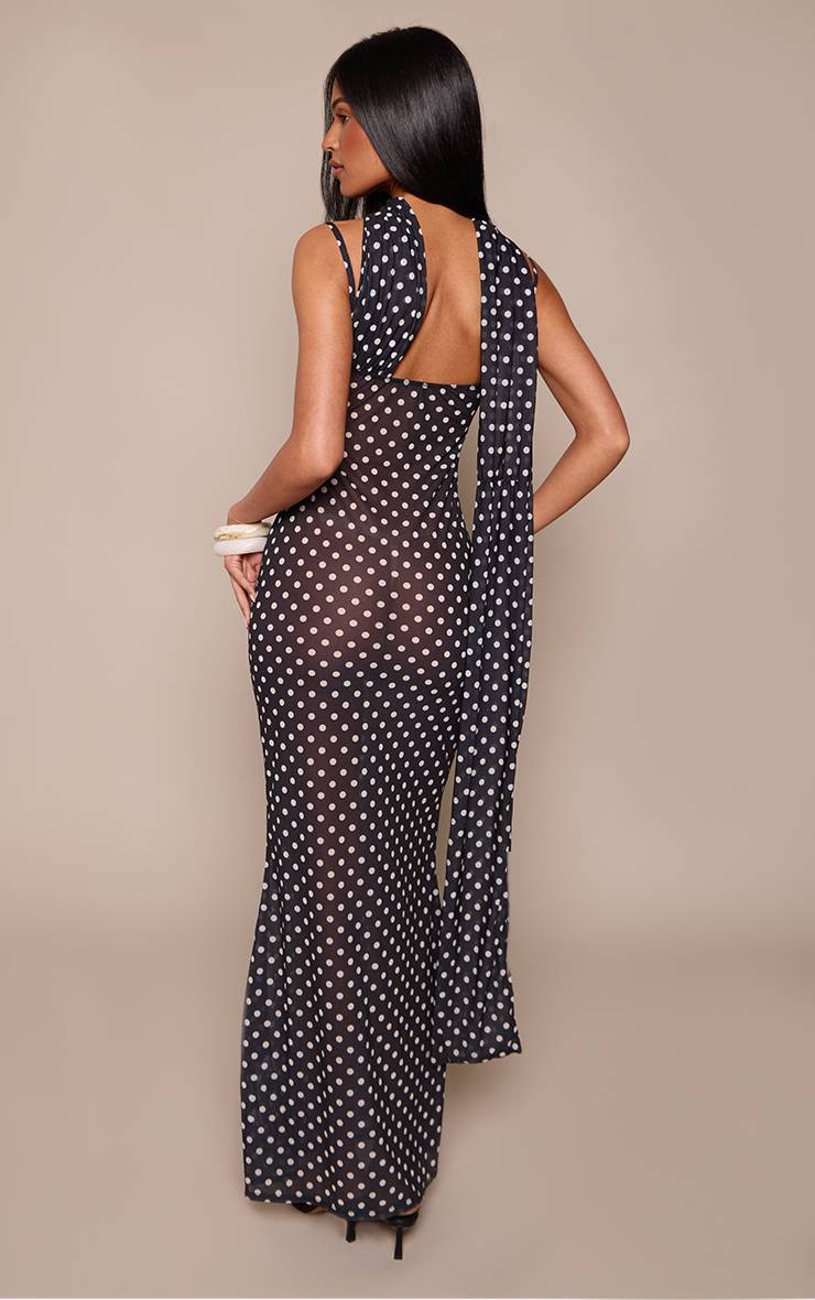 Noir Robe Maxi Longue En Mousseline À Pois Avec Foulard Imprimé