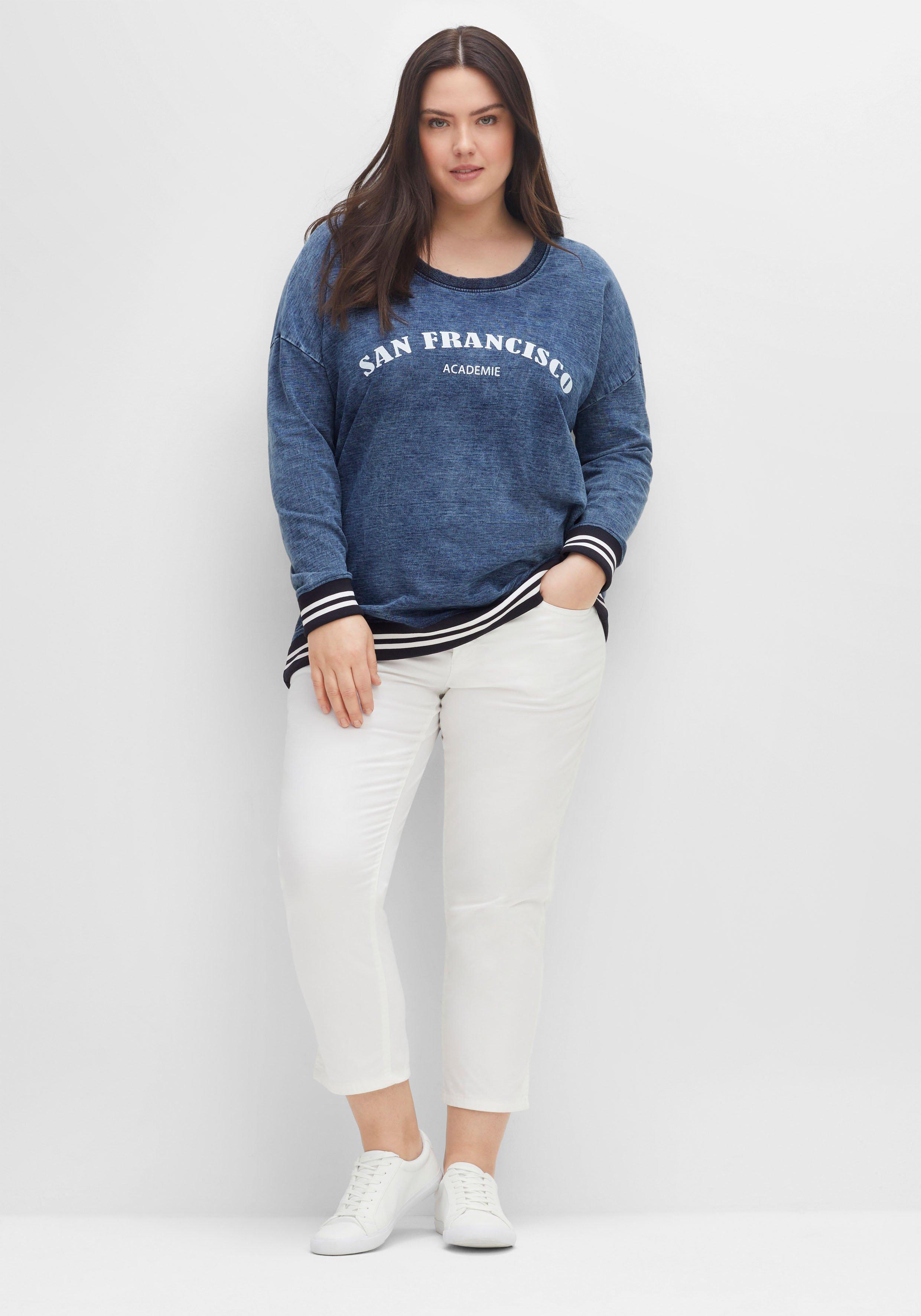 Sweatshirt in Denim-Optik mit Ringelbündchen