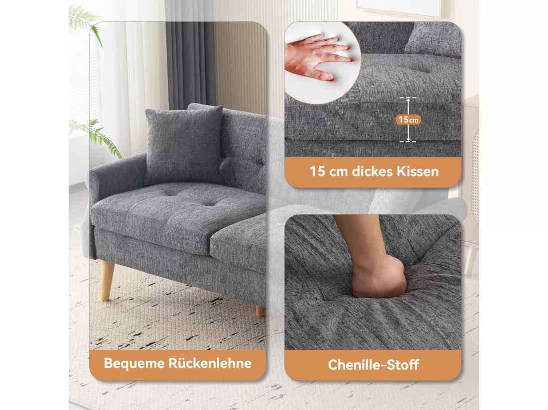 Haobosic - Canapé Moderne en Tissu Chenille, 2 Places, Design Ergonomique avec Accoudoirs Élégants, Pieds en Bois Massif, Confort Extra