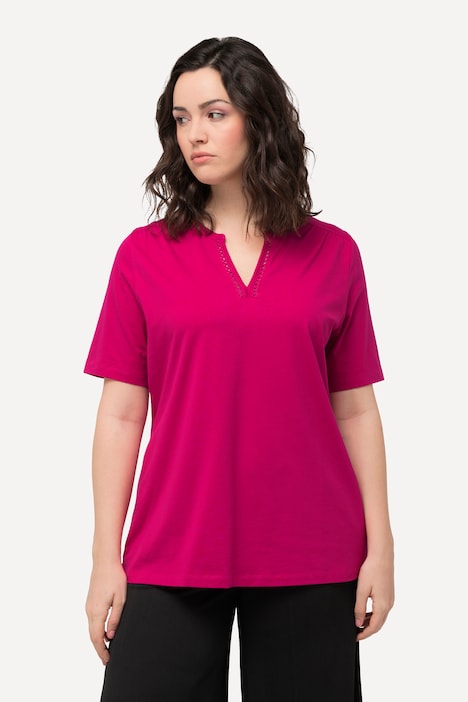 T-Shirt, Zierband, Tunika-Ausschnitt, Halbarm