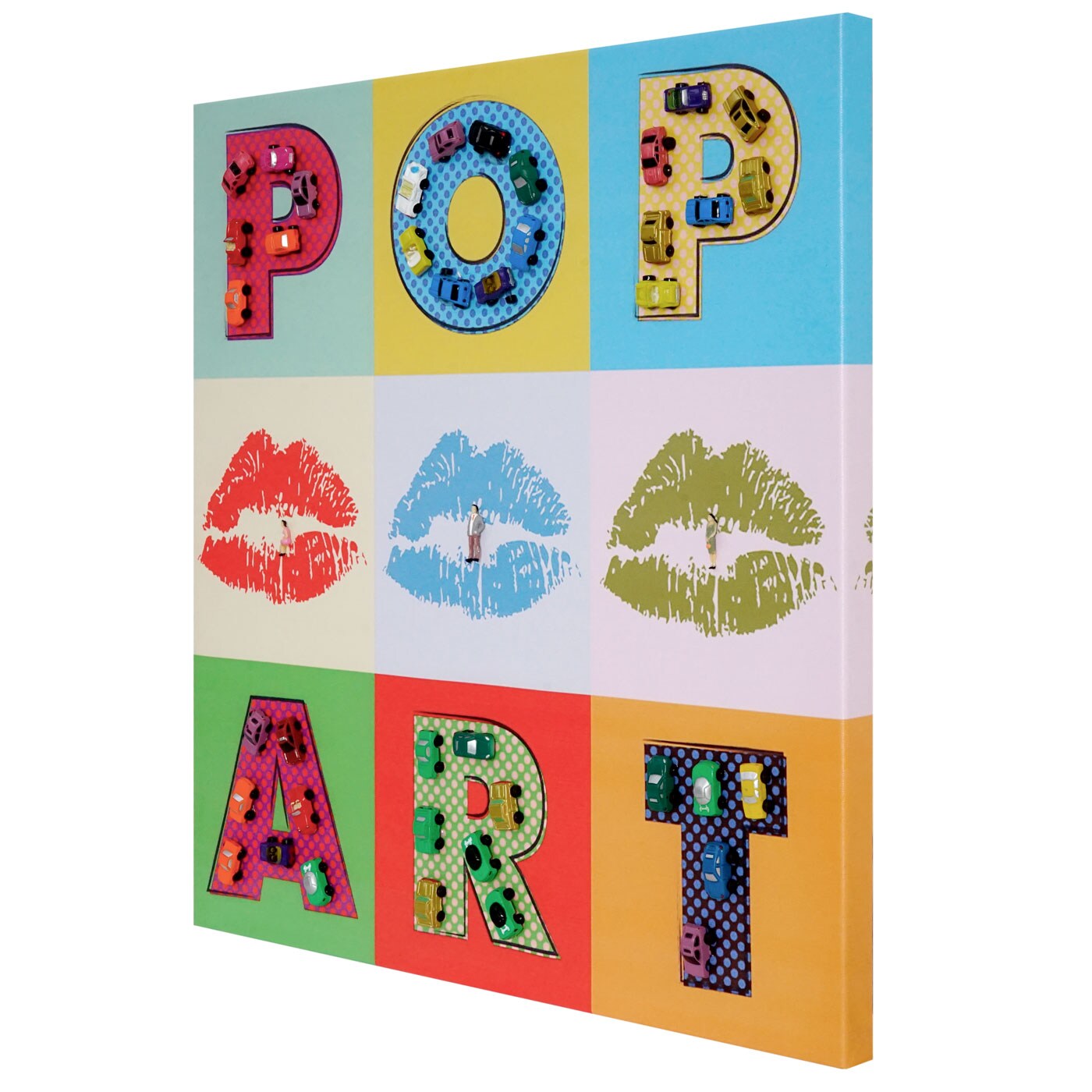 Wandbild Pop Art + Autos, Leinwandbild Gemälde 3D-Bild XL, 60x60cm