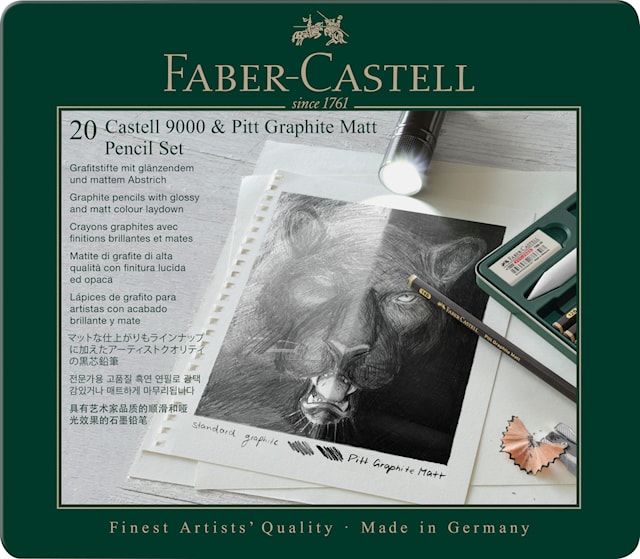 Sett med Pitt Graphite Matt + Castell 9000 med tilbehør 20 deler Faber Castell