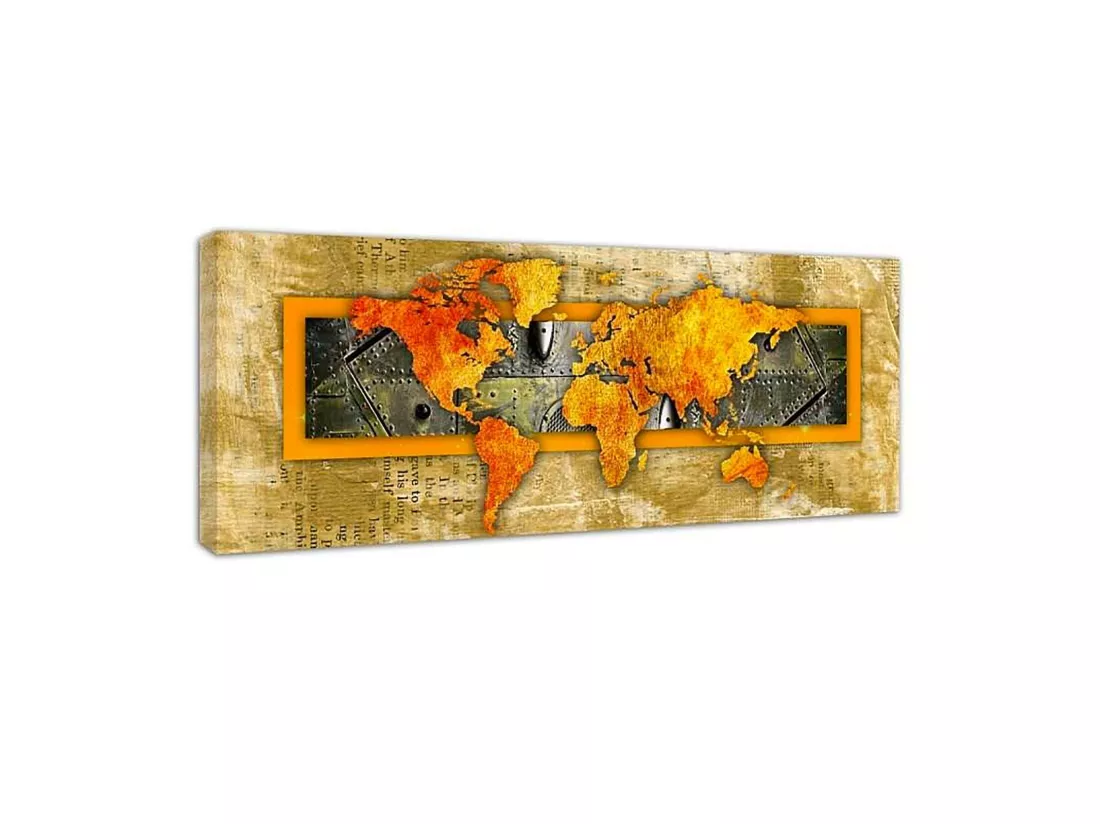 Tableau carte orange du journal du monde - 140 x 45 cm