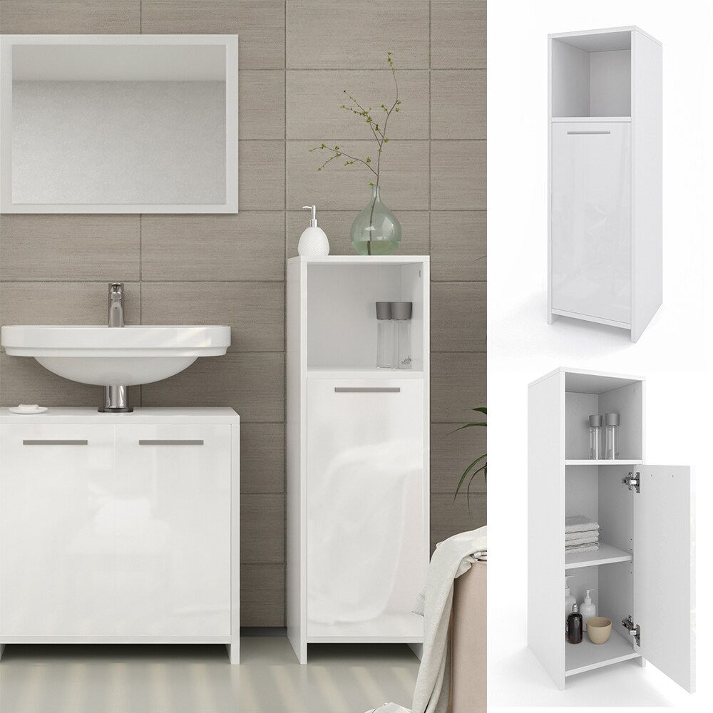 Vicco Badschrank Kiko Midischrank Badezimmerschrank Badmöbel Bad Weiß Hochglanz