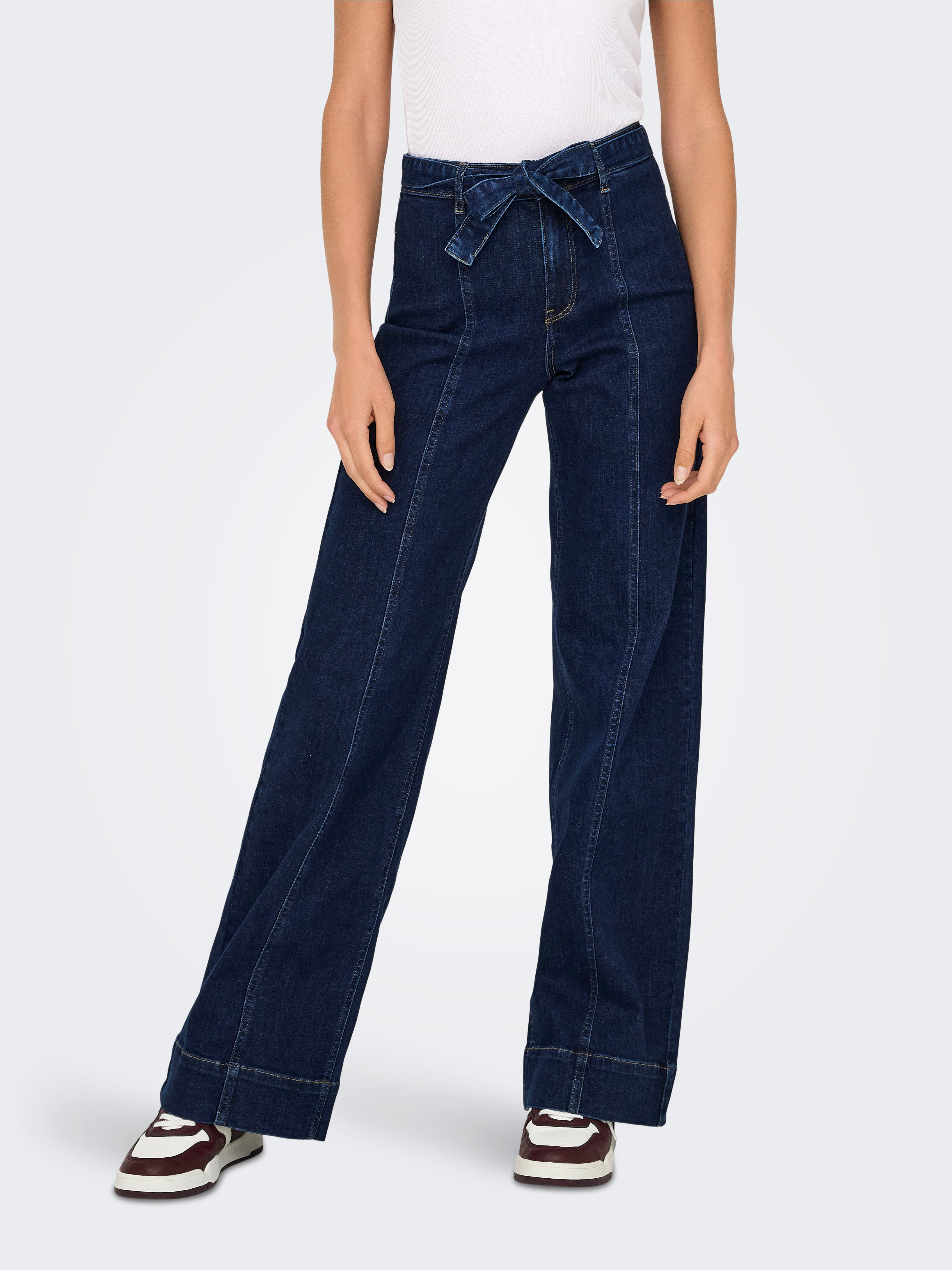 ONLMADISON Hohe Taille Weiter Beinschnitt Jeans Dark Blue Denim