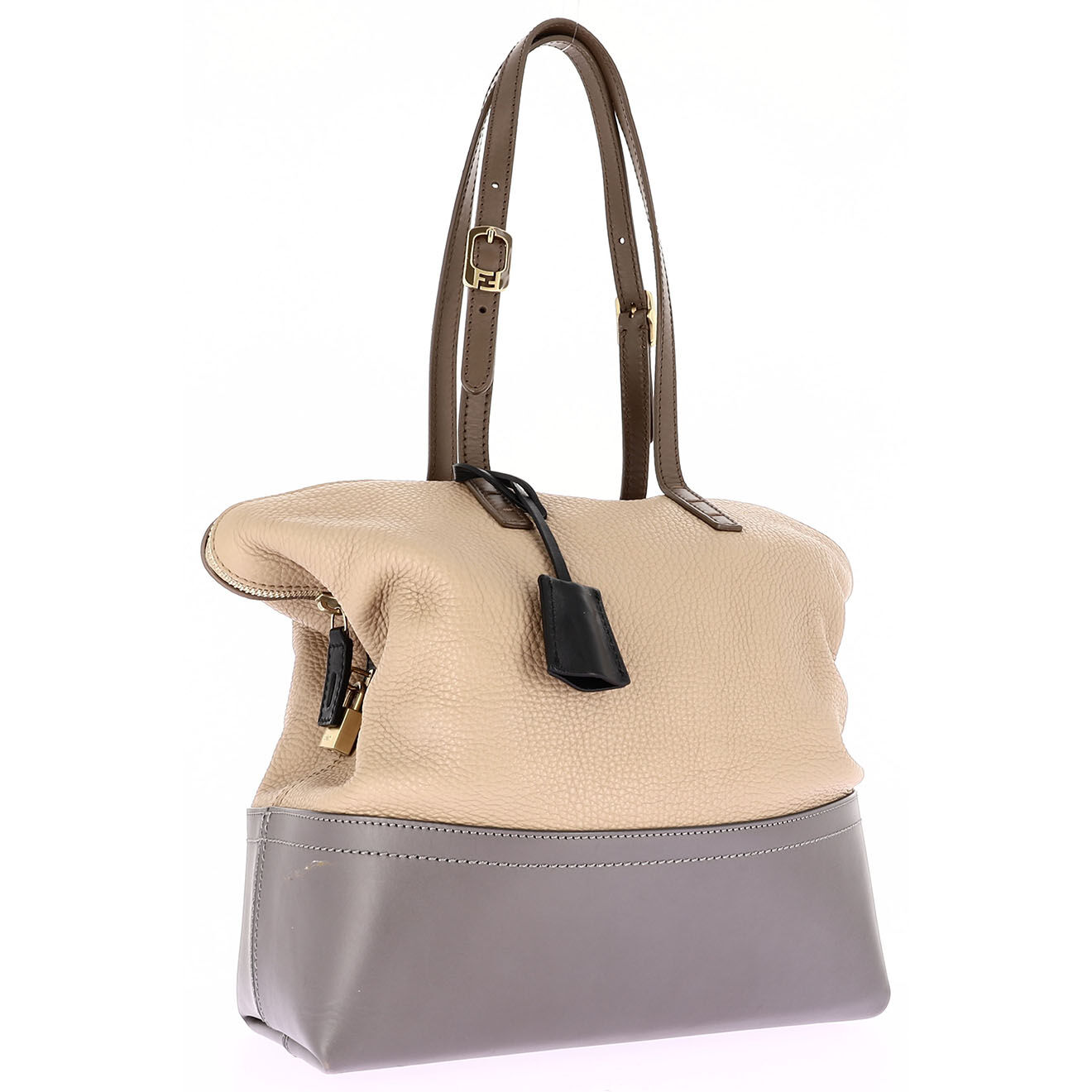 Fendi Sac porté épaule en Cuir beige/gris - Très bon état - Longueur 30 cm