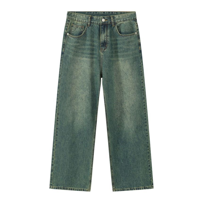 pinkdropper - Mid Rise Washed Wide Leg Jeans