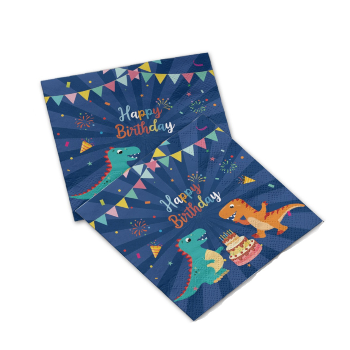 (112-tlg. Set) Happy Birthday Einweg Geschirr Kinder Geburtstags Party Tisch Deko inkl. Teller / Servietten / Papp Becher / Besteck - Dino