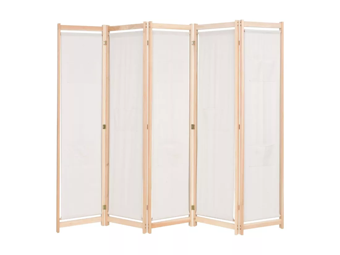 Cloison de séparation 5 panneaux Crème 200 x 170 x 4 cm Tissu