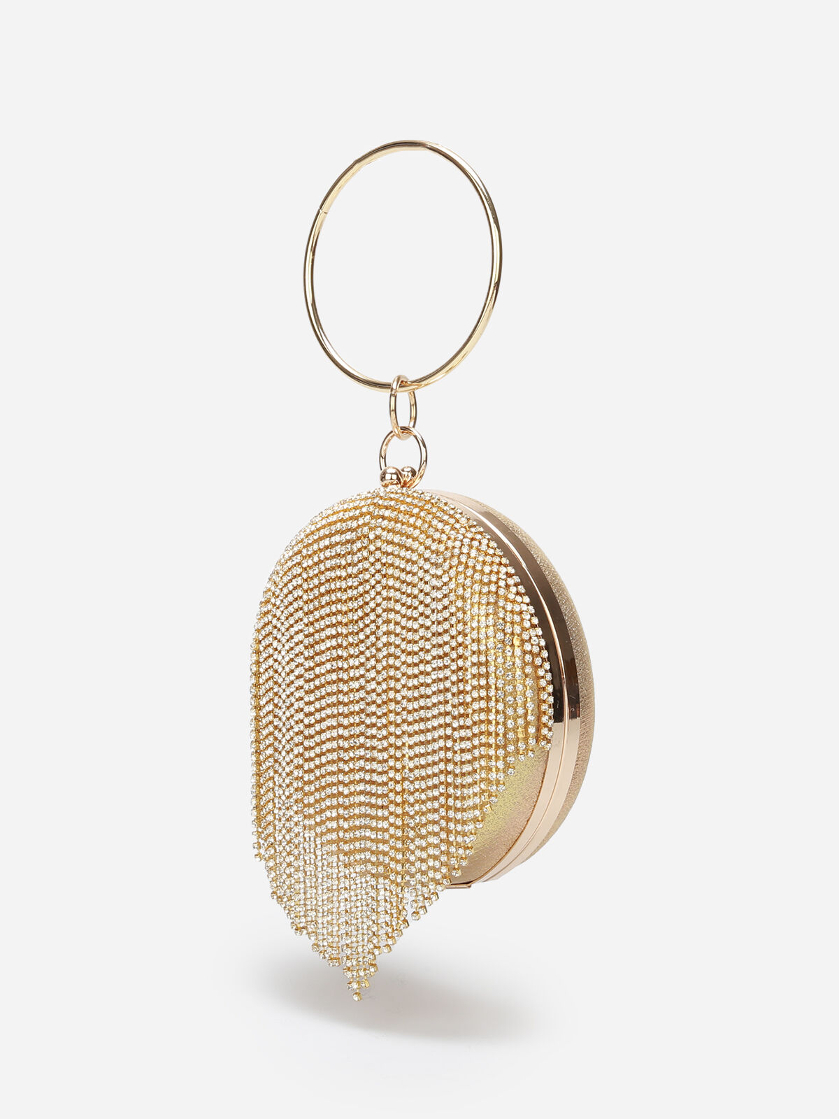 Minaudière ronde avec franges à strass- Doré