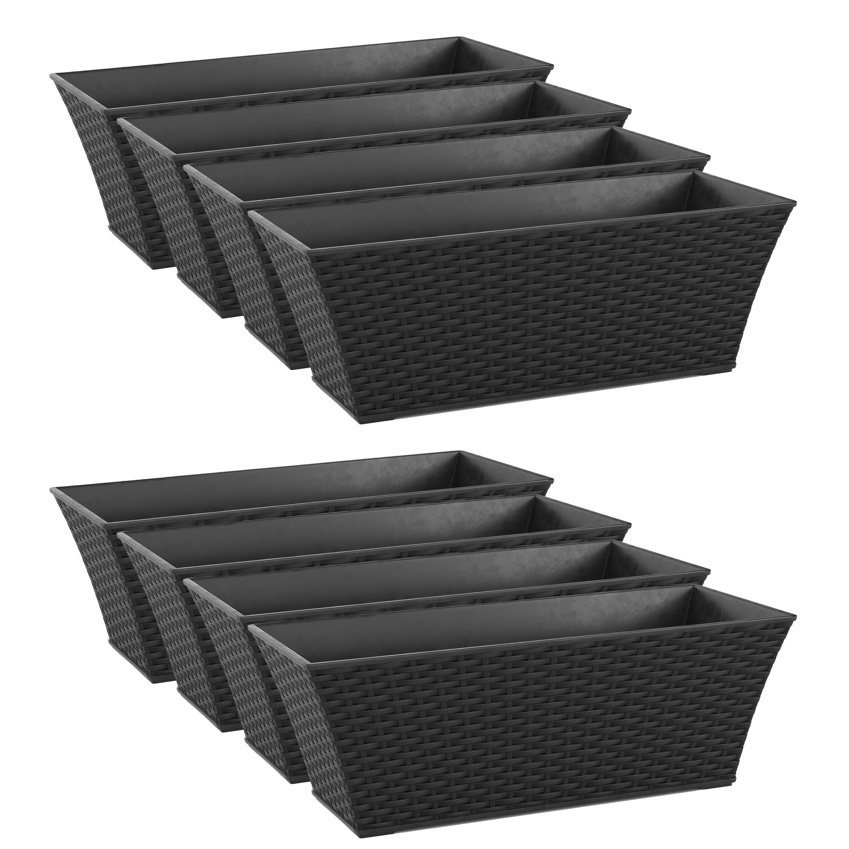 Blumentopf Rattan 61 x 21 x 21 cm 8er Set schwarz