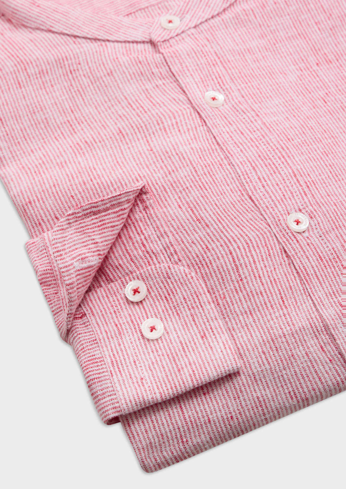 Chemise sport Slim en lin et coton blancs à rayures rouges à col officier