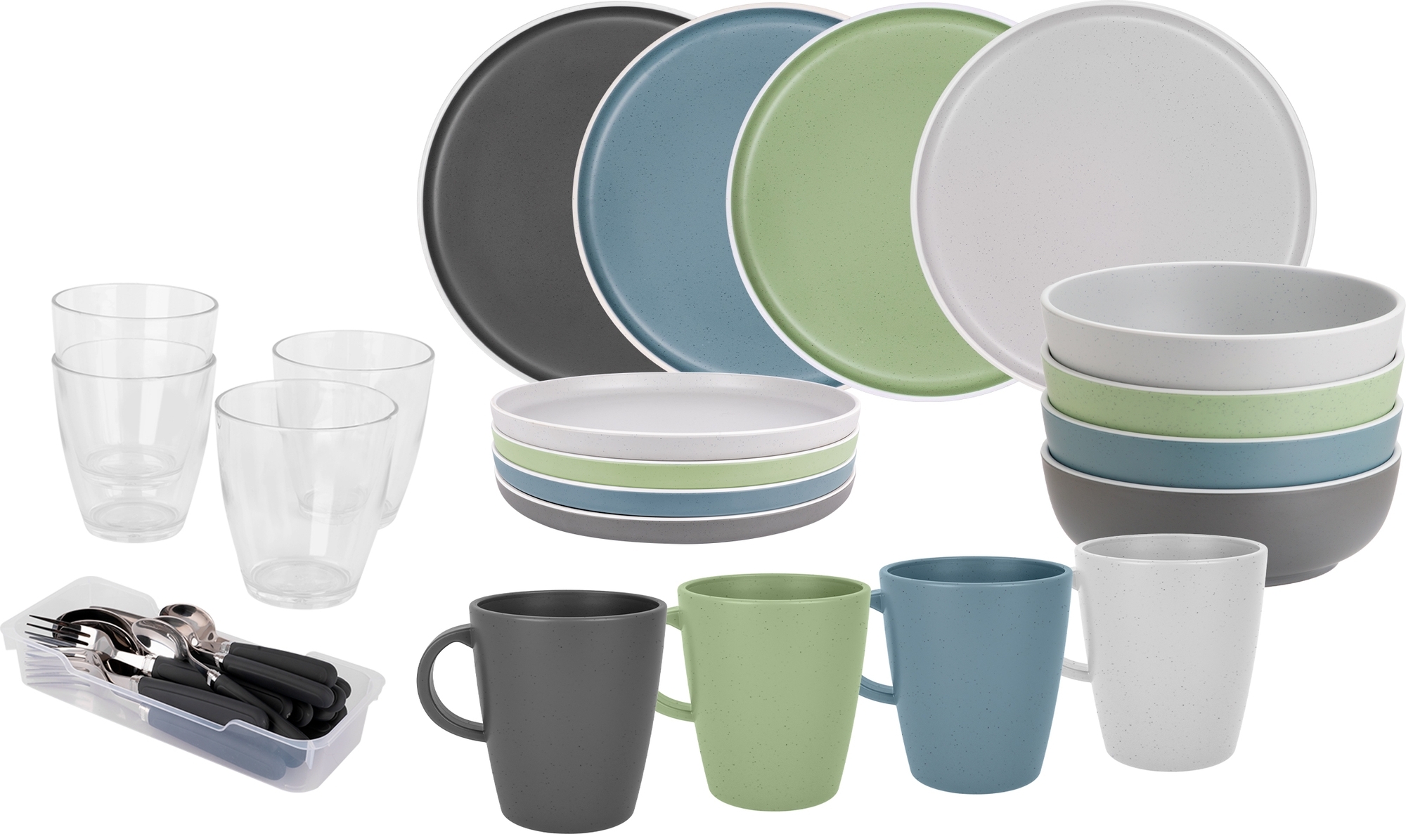 Brunner All Inclusive Dolomit buntes Melamingeschirrset 36 teilig 4 Personen