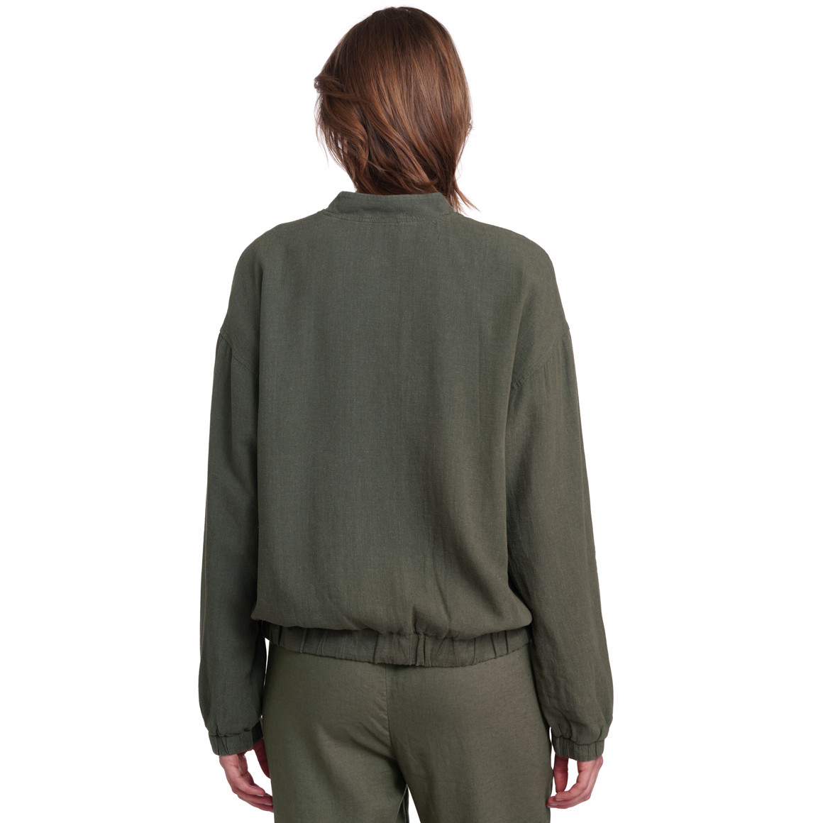 Gina Collection Damen Leinen-Blouson in Unifarben oliv