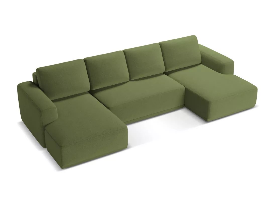 Canapé d'angle panoramique convertible en tissu chenille - bouteille verte - KAILA