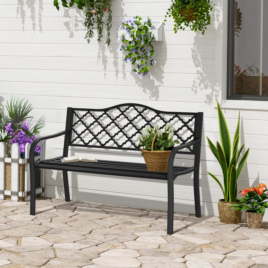 Outsunny Gartenbank mit offener Rückenlehne für ein angenehmes Sitzgefühl schwarz