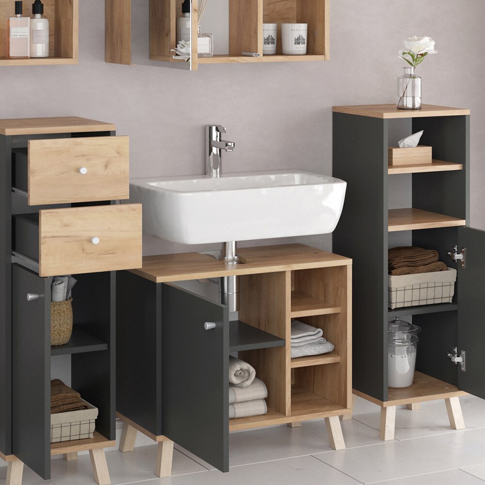 Vicco Badmöbelset Midischrank Waschtischunterschrank Spiegelschrank Senyo GK/ANT