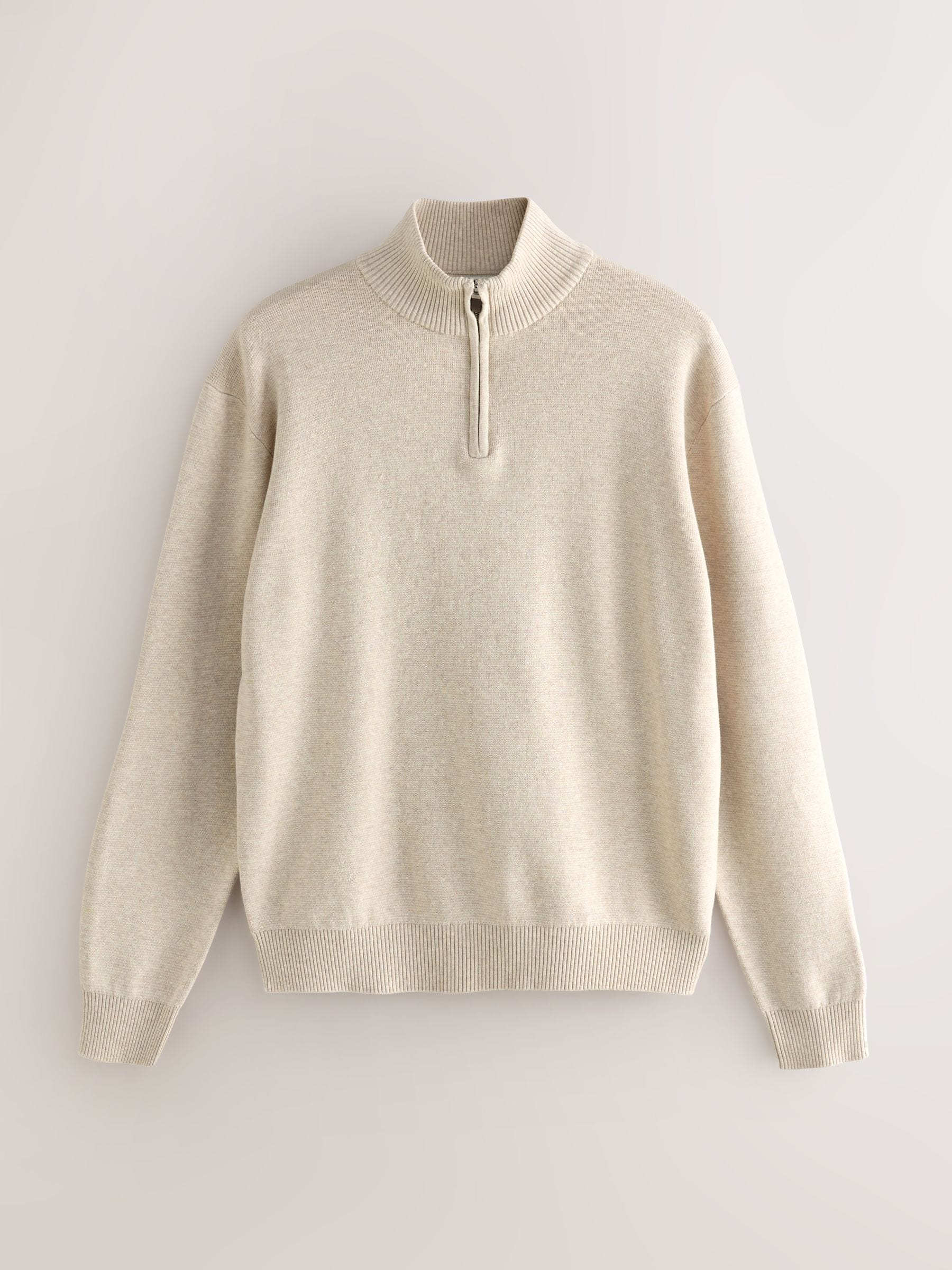 Moutkleurig - Effen - Regular fit 100% katoenen premium trui met korte rits
